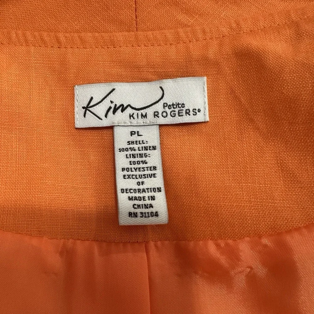 Kim‎ Rogers Petite Orange 100% Linen 3/4 Sleeve Blazer Jacket Womens PL